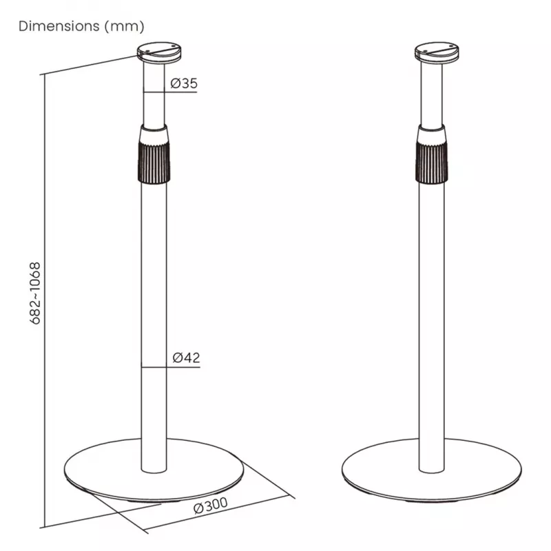Soporte de suelo MACLEAN MC-496 para Sonos Era 100 y 300, ajustable en altura 682–1068 mm