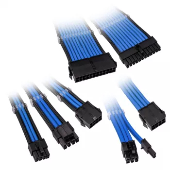 Set de extensión de cables trenzados Kolink Core Adept — 20+4 pines, 8 pines, 4+4 pines, 3×6+2 pines, azul, funda PET