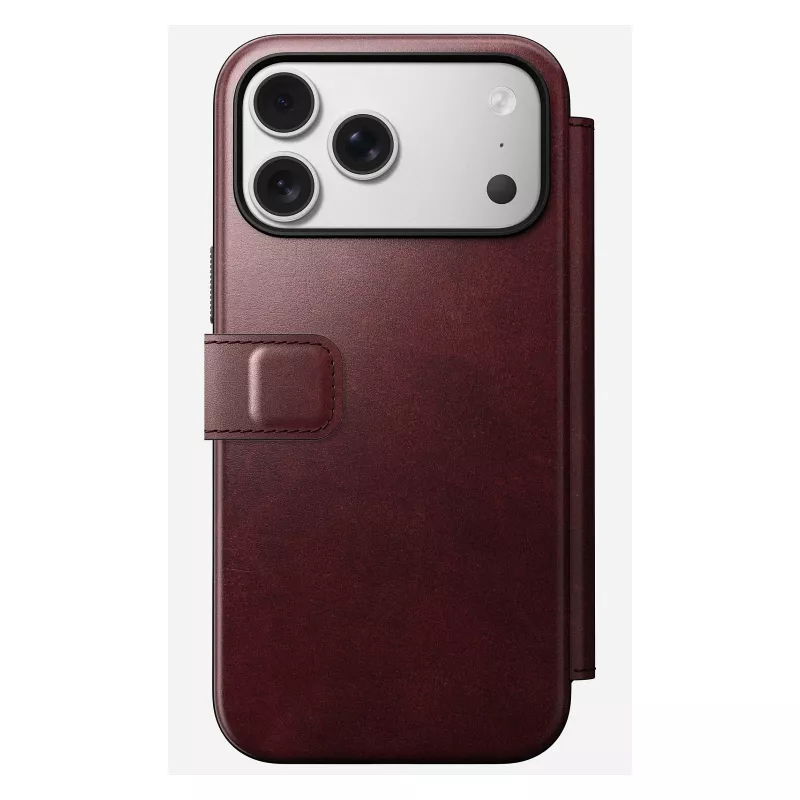 Funda para móvil Nomad Modern Leather Folio para iPhone 17 Pro Max — cuero, TPU, PC, aluminio, burdeos, 16 cm (6,3