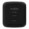 Cargador rápido AC de interior Belkin WCH020kqBK, 2× USB-C, compatibilidad universal, protección eléctrica, negro