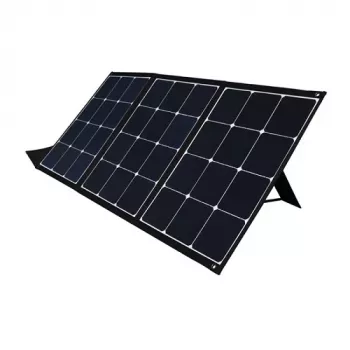 Cargador solar plegable 120W, 2xUSB, QC3.0, con adaptadores
