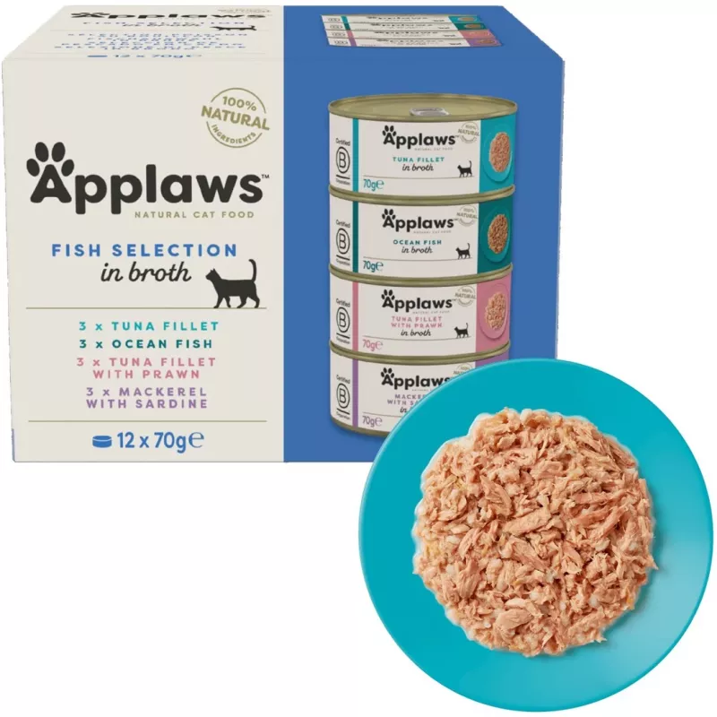 APPLAWS Fish Selection multipack en caldo - alimento húmedo para gatos - 12x70g