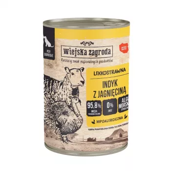 Comida húmeda para perros wiejskazagroda Pavo con Cordero 400 g, sin cereales, sin gluten, alimento completo