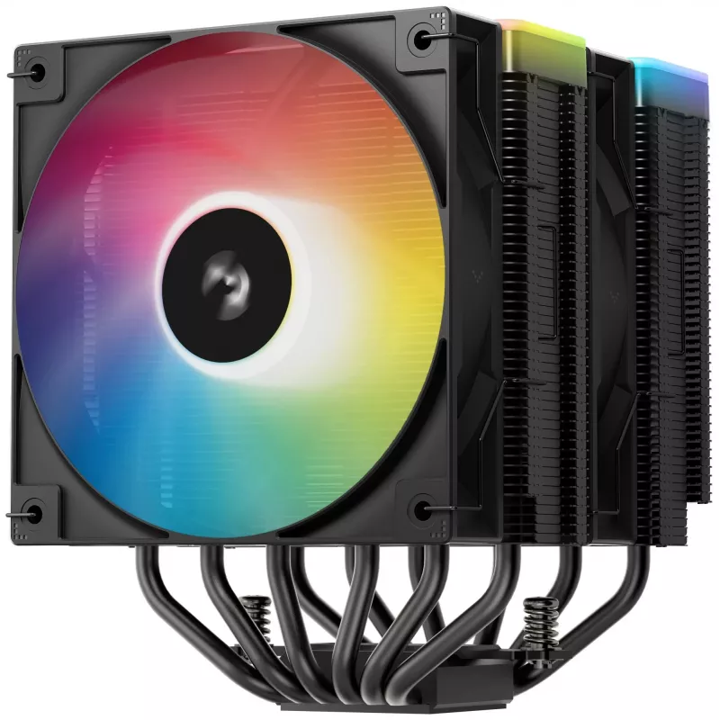 Disipador de aire DeepCool AG620 BK ARGB V2 — doble ventilador de 120 mm, 6 heatpipes, compatible con LGA 1700/AM4/AM5, negro
