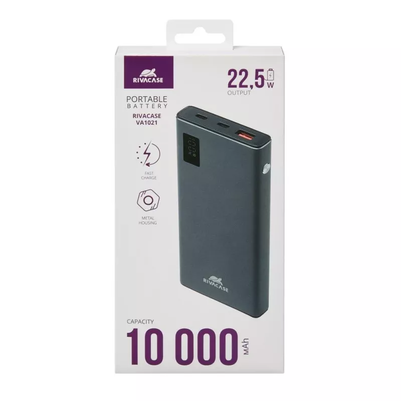 Batería externa Rivacase VA1021 10000mAh, doble salida USB, indicadores LED, cargador portátil compacto