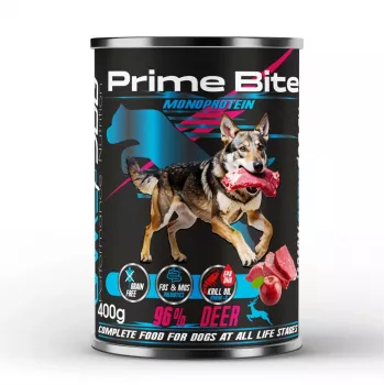 PRIME BITE Monoprotein ciervo con manzana - comida húmeda para perros - 400 g