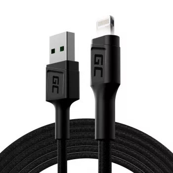 Cable Lightning a USB-A verde Cell KABGC12, 2 m, Lightning – USB A, negro