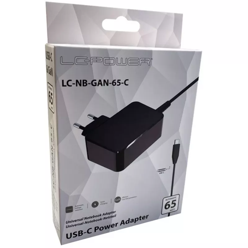 Cargador de dispositivos móviles LC-Power LC-NB-GAN-65-C portátil negro AC interior