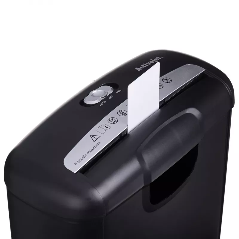 Destructora de papel Activejet ASH-0601S, P-2, 10 l, corte en tiras de 6 mm, 6 hojas, negro.