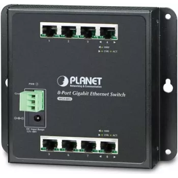 PLANET WGS-803 - Switch - no gestionado + 8 x 10/100/1000 - montaje en carril DIN, montaje en pared - DC (WGS-803)