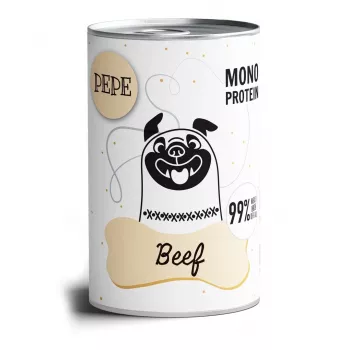 Comida húmeda para perros PAKA ZWIERZAKA Pepe Beef 400 g — alimento completo en lata para perros adultos, 86 % humedad