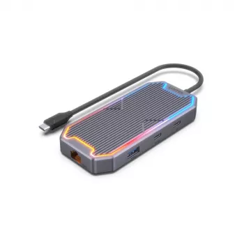 Hub USB Unitek uHUB S7+ — USB 3.2 Gen 2 Type-C con cable, 100 W PD, Gigabit Ethernet, compatibilidad 4K, gris espacial