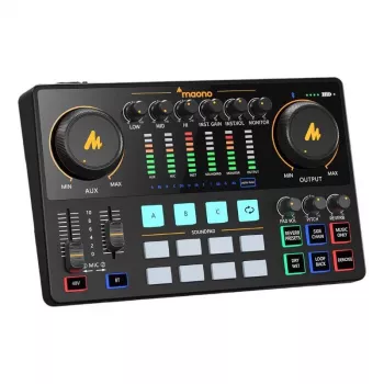 Interfaz de audio USB MAONO AME2 negra con efectos integrados, tarjeta de sonido compacta de sobremesa