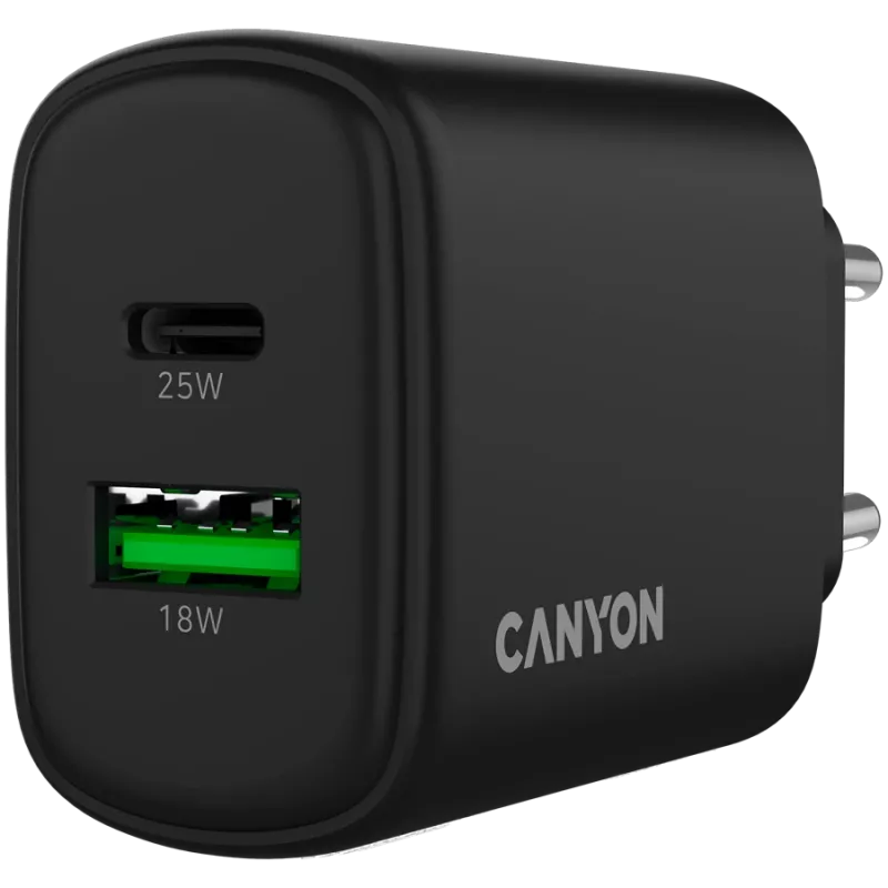 CANYON Cargador OnCharge 250 25W 1xPD 1xQC EU Negro