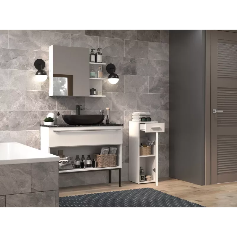 Semicolumna de baño con cajón Top E Shop Nel 30×30×85 cm blanco mate