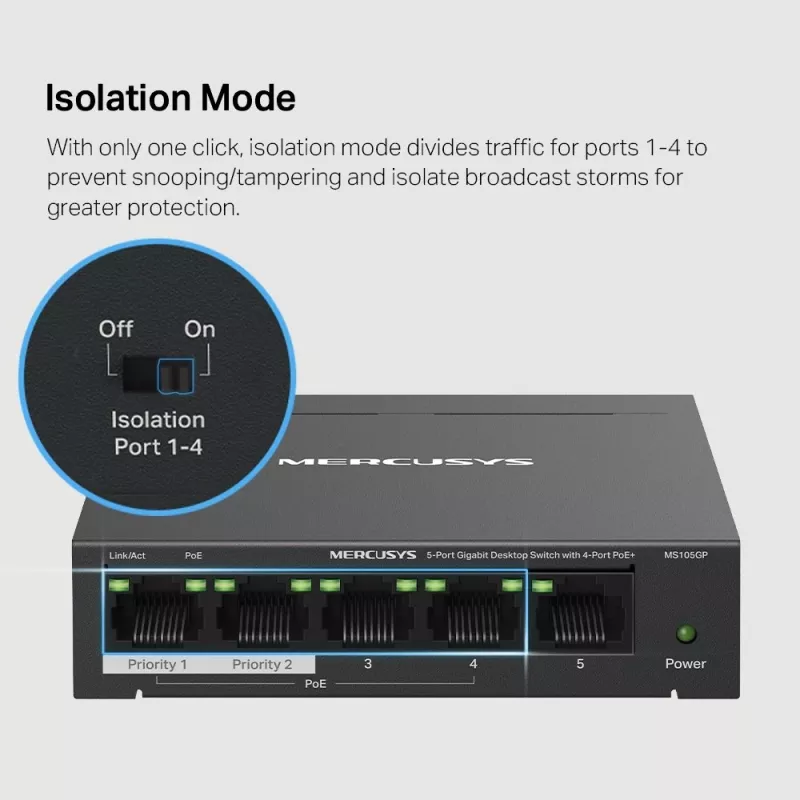 Mercusys switch de sobremesa Gigabit de 5 puertos con 4 puertos PoE+