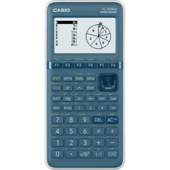 Calculadora gráfica CASIO FX-7400GIII con pantalla cian, visualización de 21 dígitos