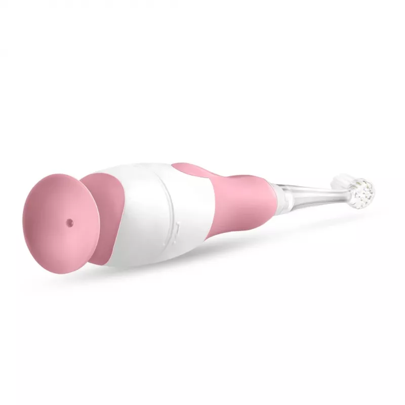 Cepillo de dientes eléctrico neno Denti rosa para niños — vibratorio, cerdas suaves, pila AAA, temporizador de 2 minutos