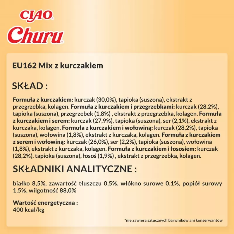 Snack para gatos Inaba Foods Churu Varieties — pollo, 60 tubos de 14 g
