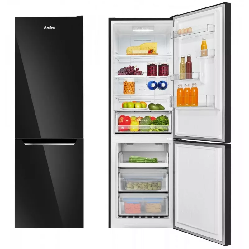 Amica FK3506D.2F(E) frigorífico combi, congelador inferior, 226 l frigorífico + 96 l congelador, Total No Frost, clase energética E, negro
