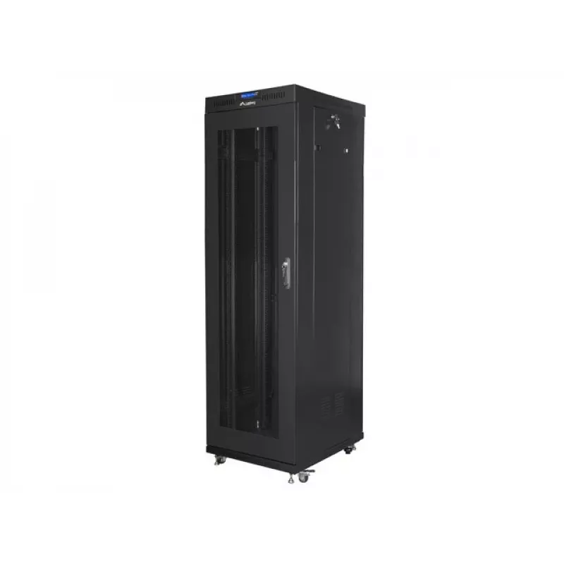 Lanberg FF01-6842-23BL armario rack de suelo de 19" 42U 600x800x2127,5 mm, puerta de malla, LCD, 4 ventiladores, flat pack, 800 kg, IP20, cerradura, ruedas, negro