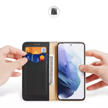 Funda de cuero Dux Ducis Hivo con solapa, cartera de cuero natural para tarjetas y documentos, Samsung Galaxy S22+ (S22 Plus), negra