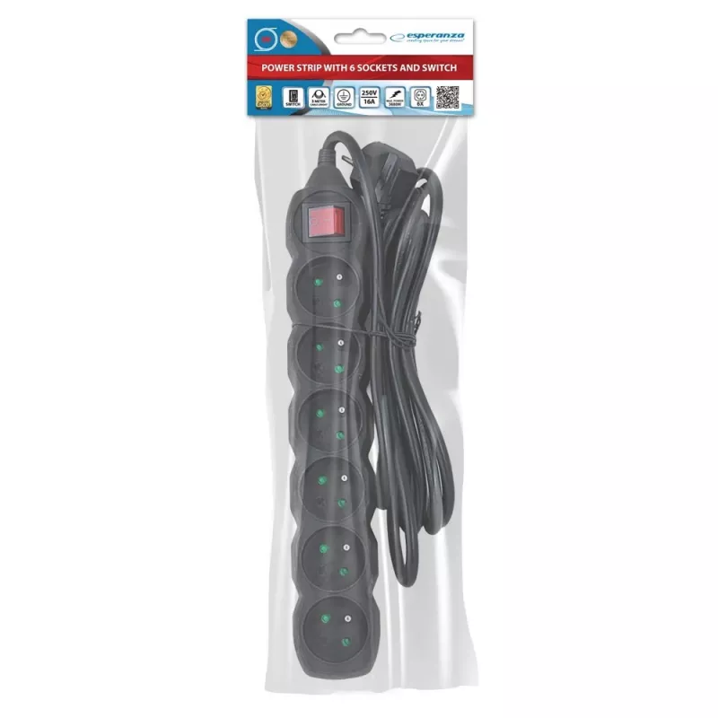 Alargador Esperanza ELK218K 3 m 6 toma(s) de CA para interiores negro