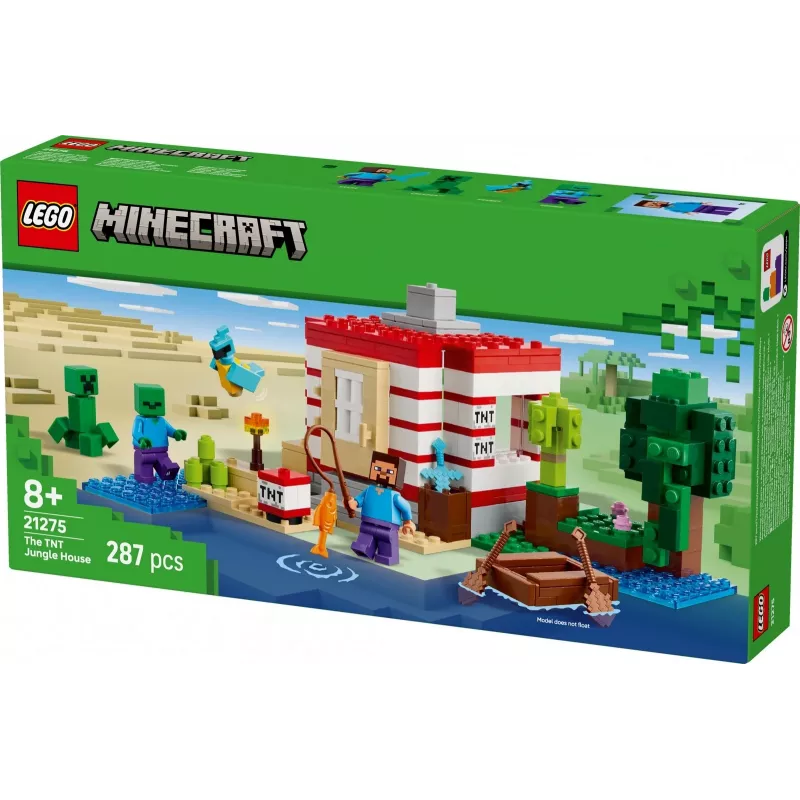 LEGO Minecraft set 21275 casa selvática TNT juguete de construcción, 287 piezas, 2 minifiguras, a partir de 8 años