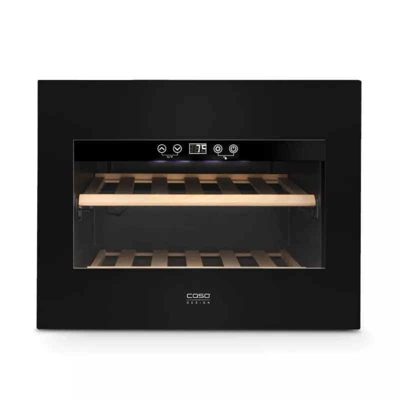 Vinoteca integrable Caso WineDeluxe E 18 — 18 botellas, altura 46 cm, negra, clase energética G