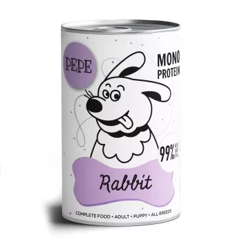 PAKA ZWIERZAKA Pepe Rabbit 400 g comida húmeda para perros – paté de conejo, adulto, sin gluten ni soja