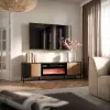 Mueble TV cama meble MERCI con chimenea, 180 x 40 x 53,5 cm, superficie negra, marco en roble artisan