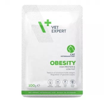 Comida húmeda para gatos VETEXPERT Obesity Chicken 100 g — dieta veterinaria para gatos adultos con sobrepeso, sobre monodosis