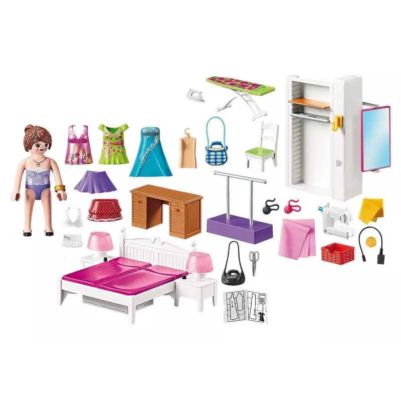Casa de muñecas Playmobil set de juego con figuras – dormitorio con rincón de costura 70208