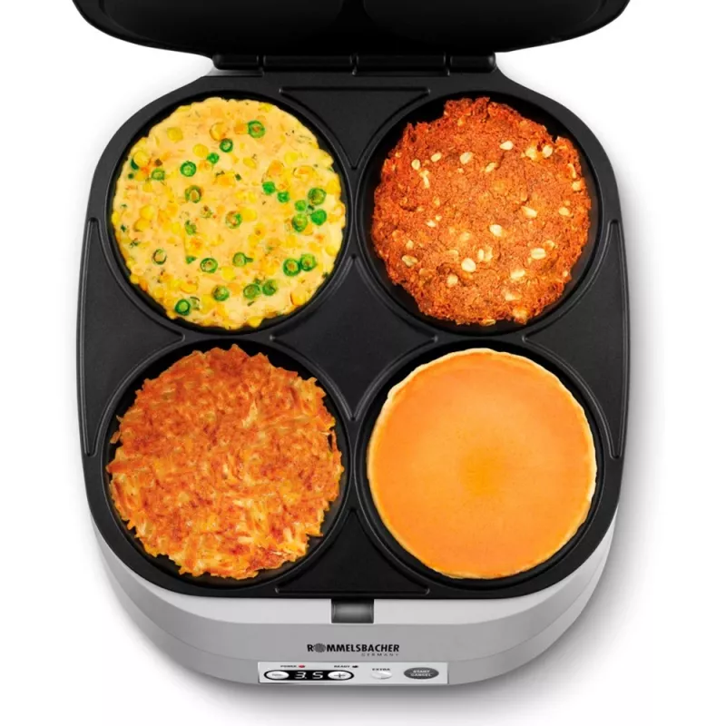 ROMMELSBACHER PC 1800, 4 crepes, plata, plástico, 13,5 cm, botones, 1800 W