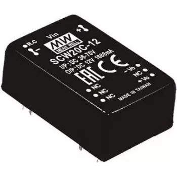 Fuente de alimentación/convertidor MEAN WELL SCW20B-12 20 W, entrada 18–36 V, salida 12 V
