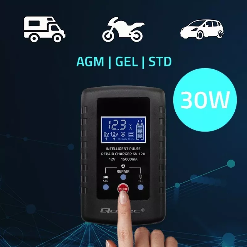 Cargador de baterías QOLTEC 52426 para baterías AGM/GEL/estándar 6V/12V 2A con indicador LED