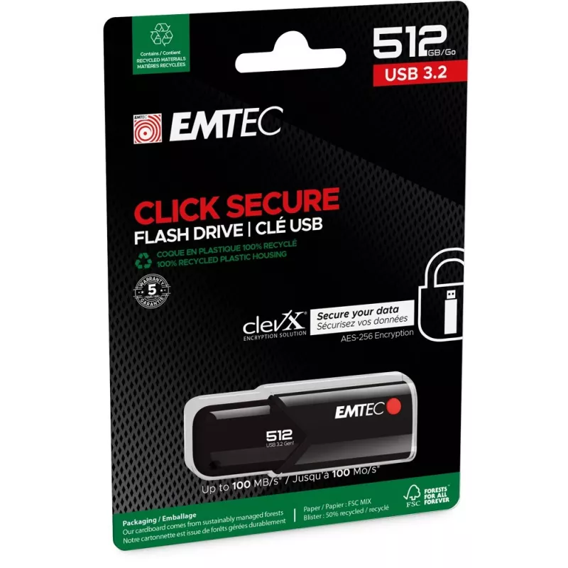Memoria USB Emtec B120 Click Secure 512 GB USB Type-A 3.2 Gen 2