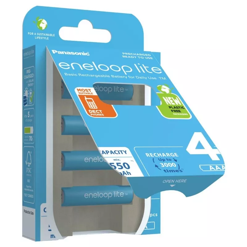 Baterías recargables PANASONIC ENELOOP LITE AAA 550 mAh 4 uds. (BK-4LCCE/4CP)