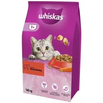 Pienso para gatos Whiskas Adult ternera 14 kg – alimentación completa para gatos adultos
