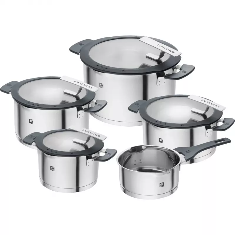 ZWILLING set de ollas de acero inoxidable SIMPLIFY 5 pzas. – apto para lavavajillas y horno, tapas de cristal, apto para vitrocerámica