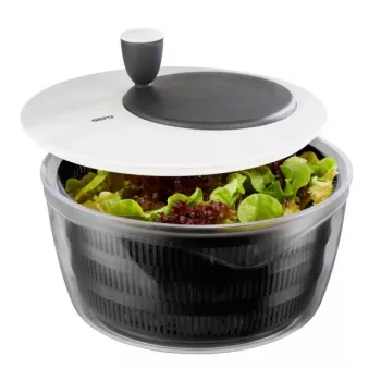 Centrifugadora de ensaladas GEFU Rotare con manivela, capacidad 3 L, carcasa de plástico, negro/blanco, apta para lavavajillas