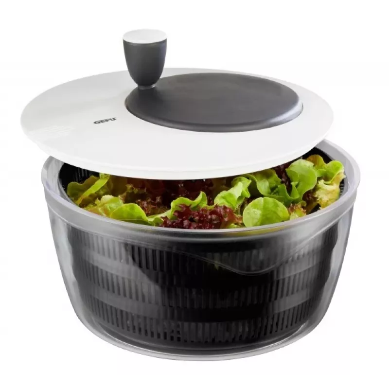 Centrifugadora de ensaladas GEFU Rotare con manivela, capacidad 3 L, carcasa de plástico, negro/blanco, apta para lavavajillas