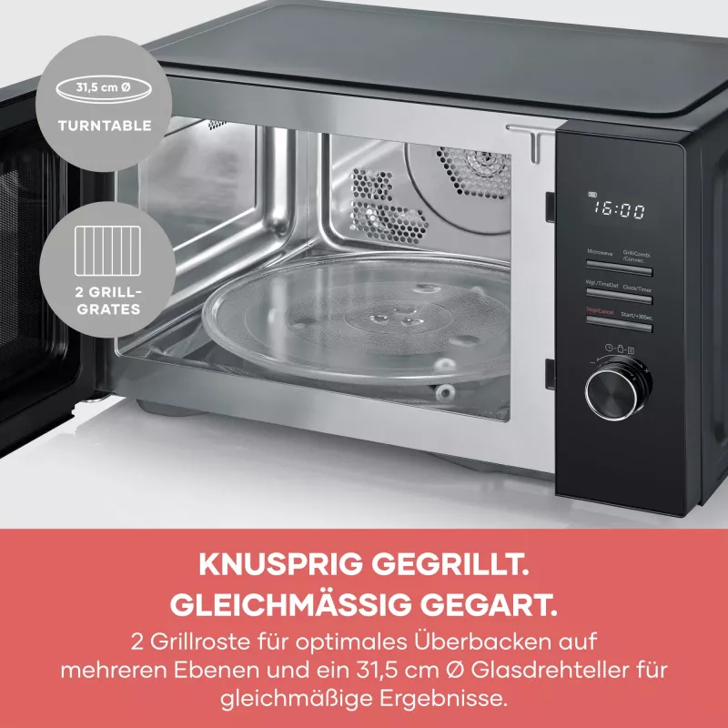 Microondas combinado SEVERIN MW 7798, de sobremesa, 29 l, 900 W, negro, plato giratorio de 315 mm