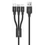 Cable de carga y datos USB 3 en 1 Devia Kintone Series — Lightning, Micro-USB, USB-C, 1,2 m, negro