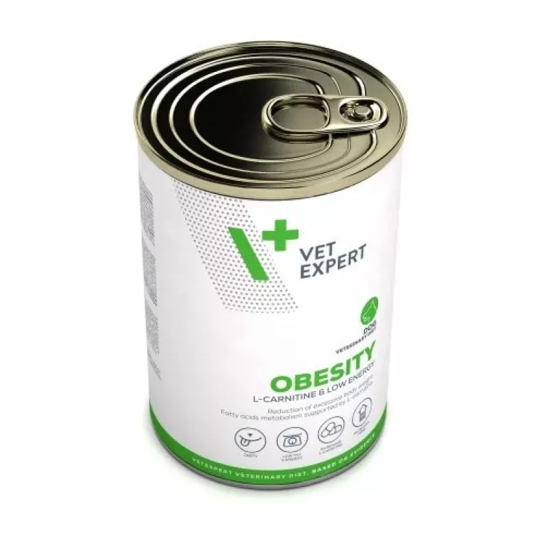 Comida húmeda para perros VETEXPERT Veterinary Diet Obesity para perros 400 g lata — ave, adulto, baja en grasa, alto contenido en humedad
