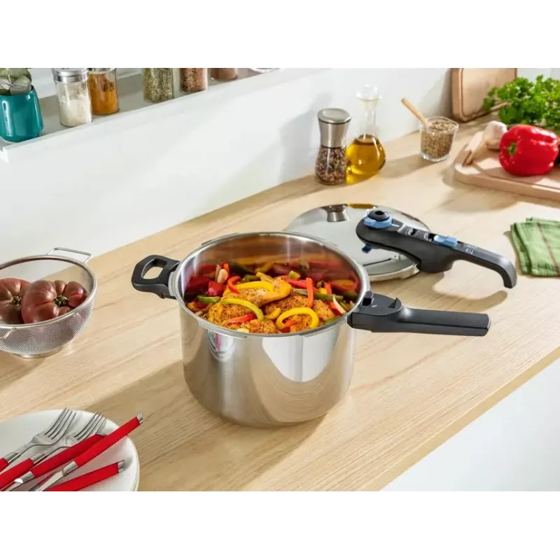 Olla a presión Tefal SECURE TRENDY 6L con cestillo de vapor de acero inoxidable, apta para inducción