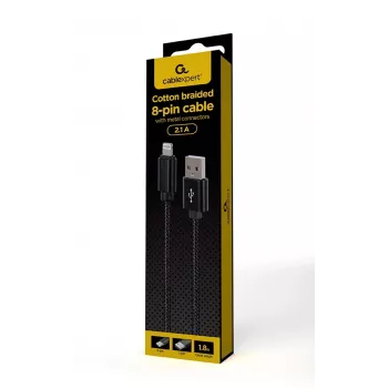 Cable Lightning a USB-A GEMBIRD CCDB-MUSB2B-AMLM-6 — 1,8 m, USB 2.0, 2,1 A, negro