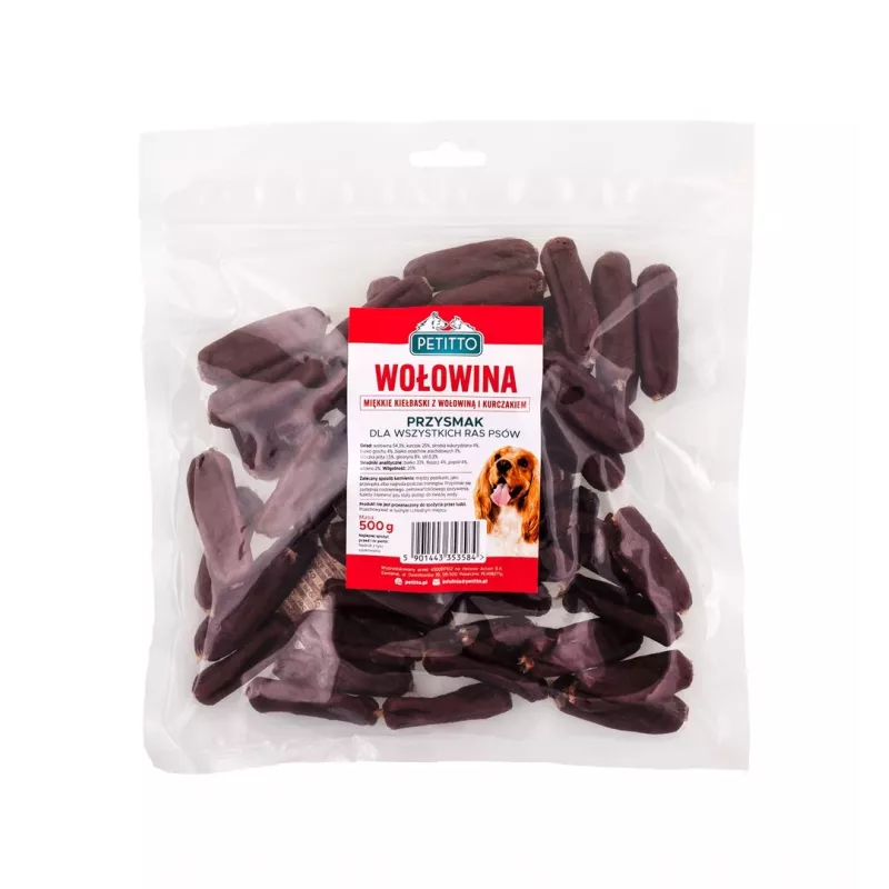 PETITTO Salchichas blandas de ternera snack para perros, 500 g