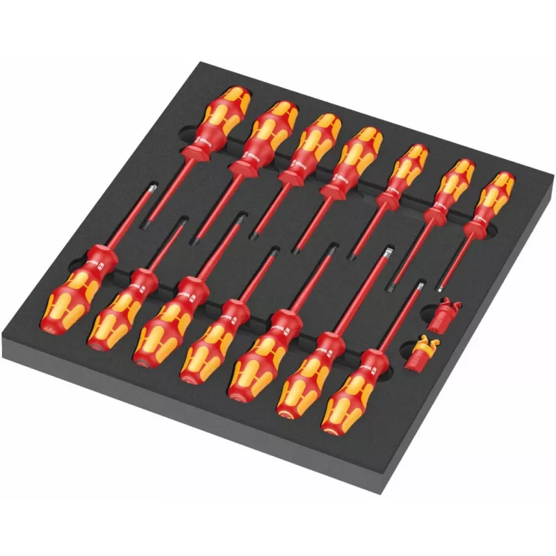 9711 Insert de espuma Juego de destornilladores VDE 1, 16 piezas negro/gris, en insert de espuma para carro de taller