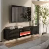 Mueble TV Cama Meble LARA 183x35x37 cm negro mate con chimenea eléctrica integrada